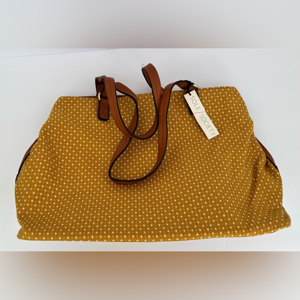 Sole Society Mini Duffle/Tote Bag Yellow with White Polka Dots